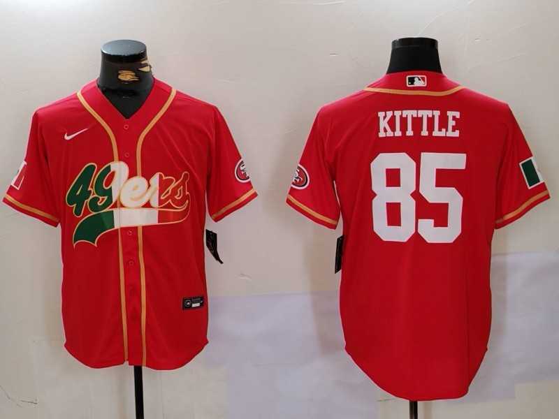 Men%27s San Francisco 49ers #85 George Kittle Red With Patch Cool Base Stitched Baseball Jerseys